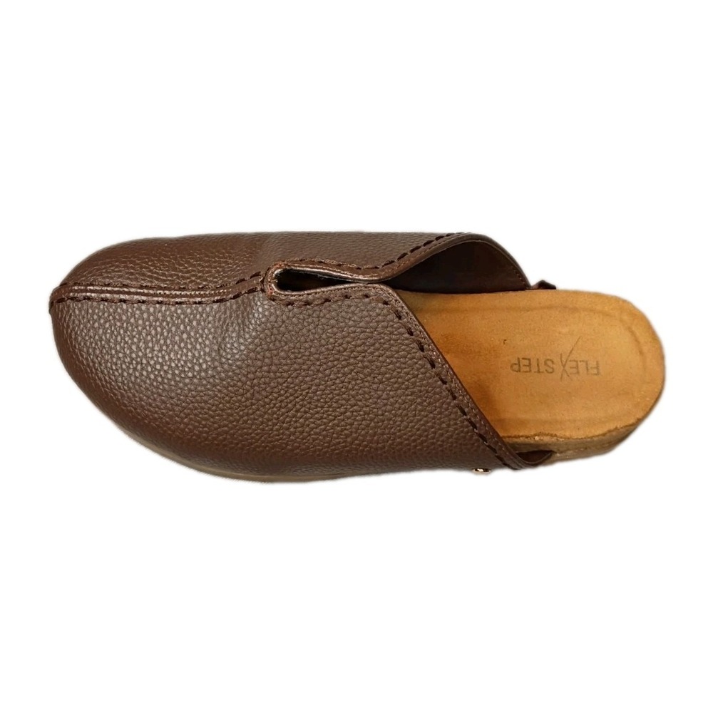 Flex Step Fabiana Brown Pebble Texture V-Notch Slip On Mules Womens 7.5 M